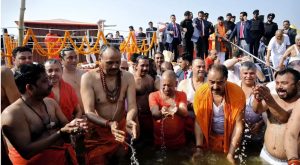 CM Yogi with his cabinet taking holy dip in Gangaji