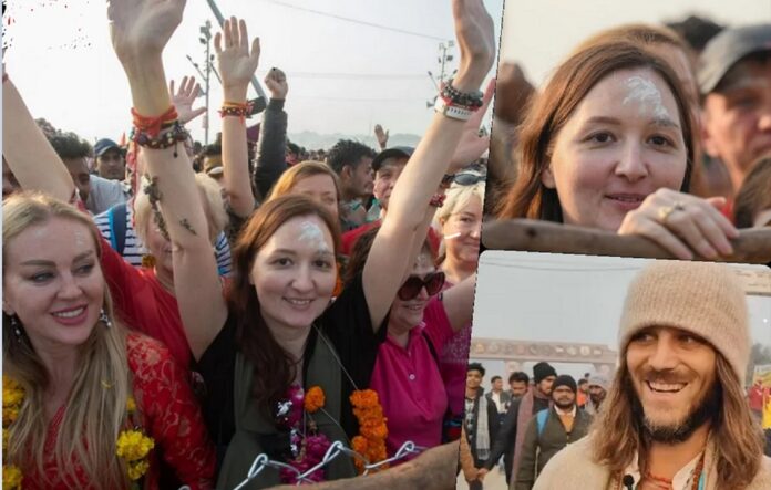 महाकुम्भ में आनंदित विदेशी सैलानी